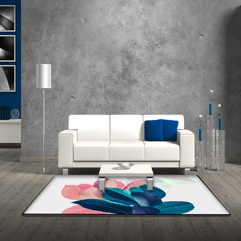 Vivolux | Traditioneel Bladerenpatroon Vloerkleed Blauw en Roze Polyester Vloerkleed Machine Wasbaar Antislip Vloerkleed voor Slaapkamer