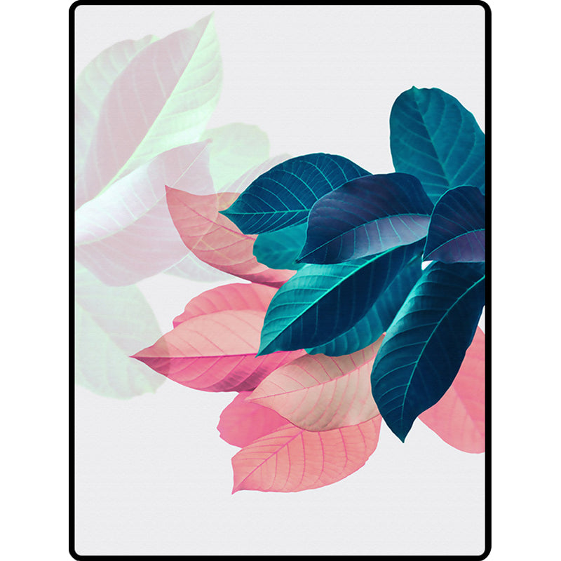 Vivolux | Traditioneel Bladerenpatroon Vloerkleed Blauw en Roze Polyester Vloerkleed Machine Wasbaar Antislip Vloerkleed voor Slaapkamer