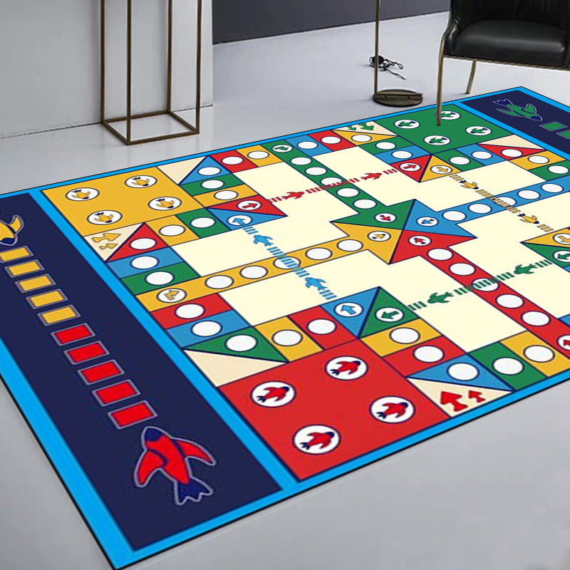 Vivolux | Uniek Kinderen Tapijt in Blauw Educatieve Ludo Patroon Tapijt Polyester Vlekbestendige Vloerkleed voor Kinderdagverblijf