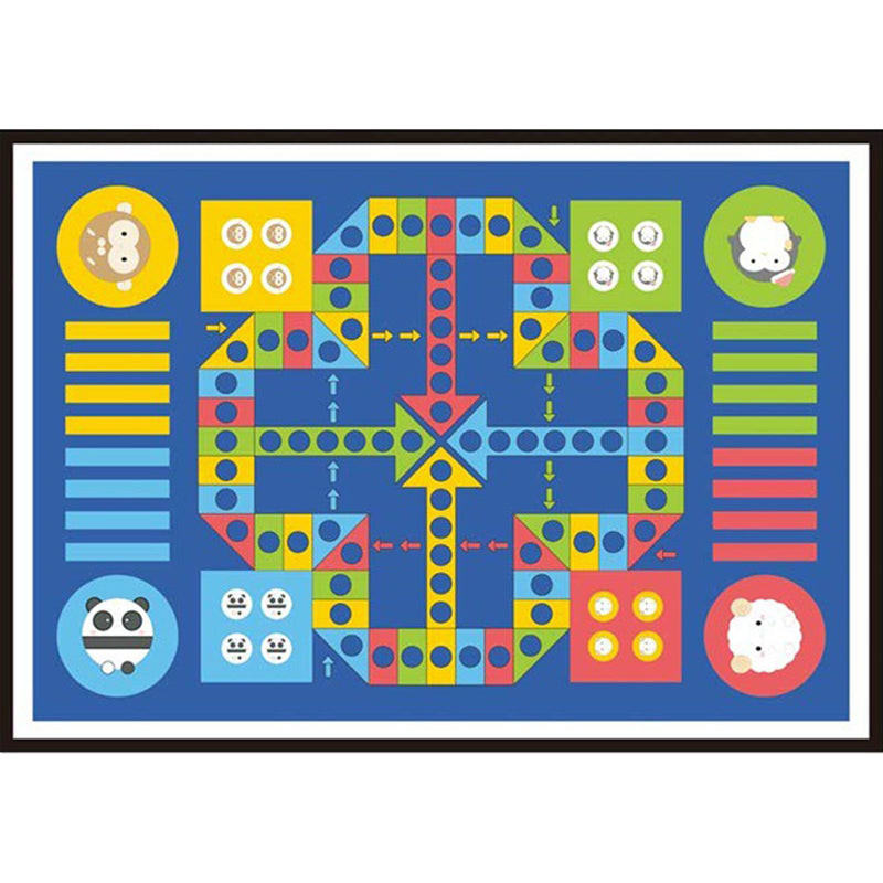 Vivolux | Blauer Kinderzimmer-Teppich Kinder Lernspiel Ludo Muster Teppich Polyester Haustierfreundlich Waschbarer Teppich