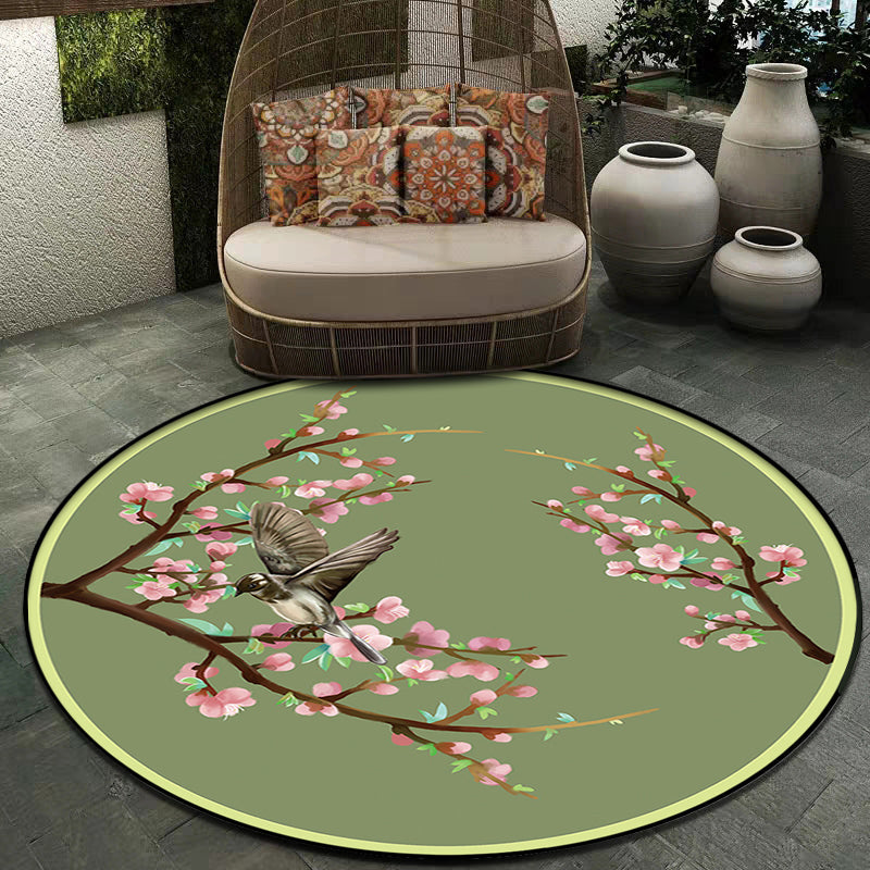Vivolux | Vintage Bloemmotief Tapijt met Vogel Groene Polyester Tapijt Machine Wasbaar Antislip Liggend Tapijt voor Slaapkamer