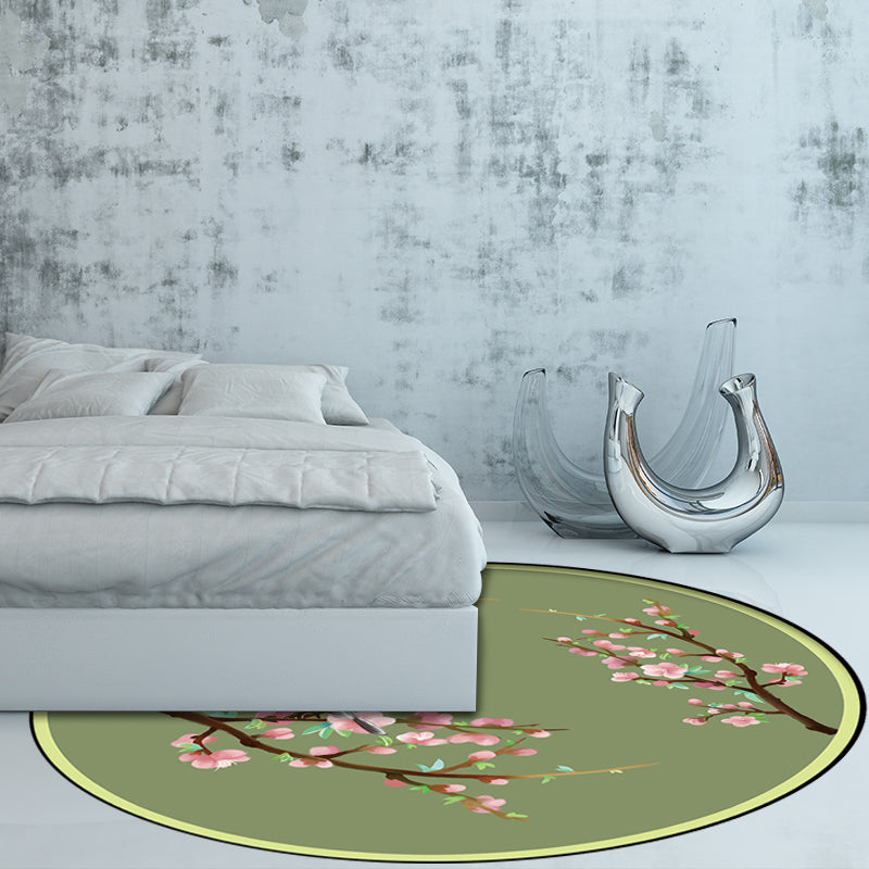 Vivolux | Vintage Bloemmotief Tapijt met Vogel Groene Polyester Tapijt Machine Wasbaar Antislip Liggend Tapijt voor Slaapkamer