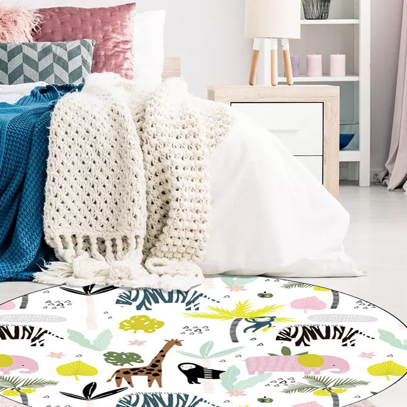 Vivolux | Witte Kinderkamer Tapijt Kinder Dier Giraffe Zebra Olifant Patroon Gebied Tapijt Polyester Antislip Ondergrond Tapijt