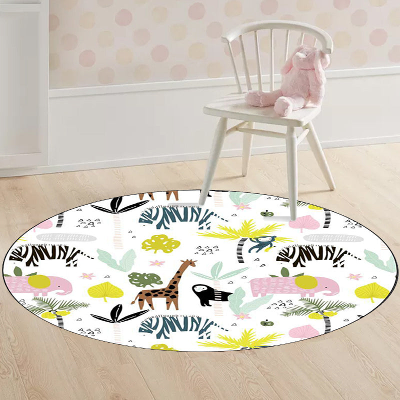 Vivolux | Witte Kinderkamer Tapijt Kinder Dier Giraffe Zebra Olifant Patroon Gebied Tapijt Polyester Antislip Ondergrond Tapijt