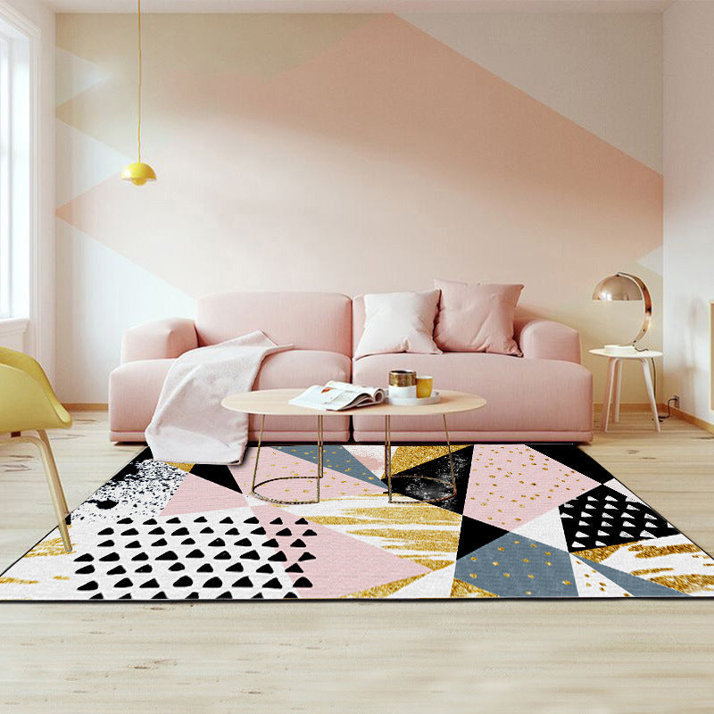 Vivolux | Roze en Gouden Slaapkamer Tapijt Novelty Geometrie Onregelmatige Vorm Dots Patroon Gebied Tapijt Polyester Anti-Slip Tapijt
