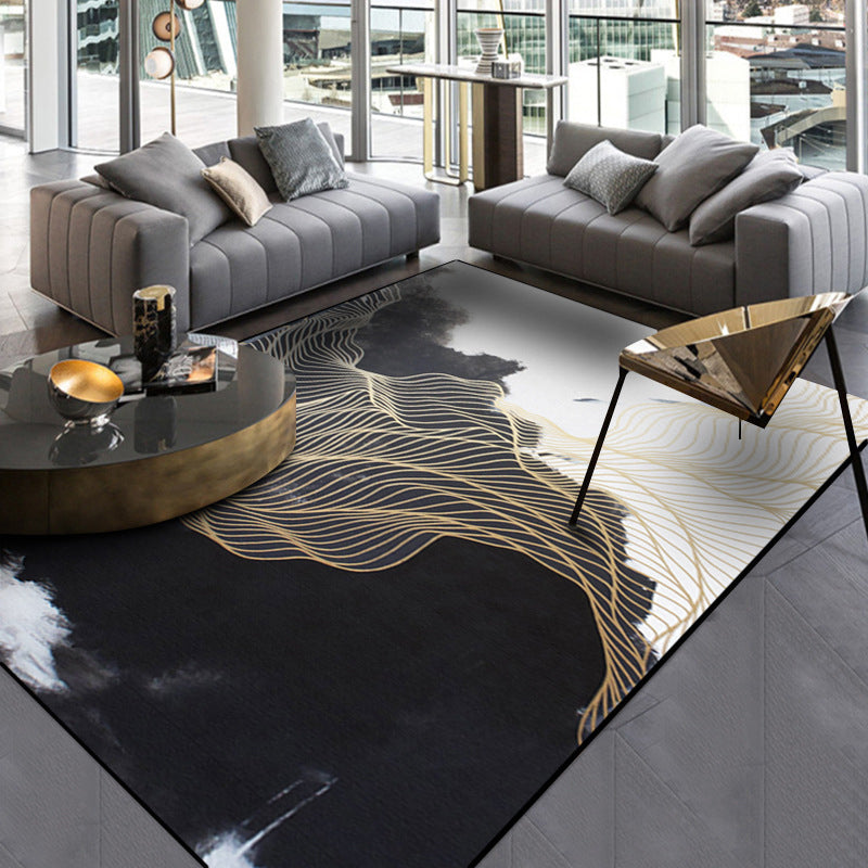 Vivolux | Traditioneel Swirl Stripe Patroon Vloerkleed Zwart en Wit Oosters Vloerkleed Polyester Wasbaar Antislip Achterkant Area Vloerkleed voor Woonkamer