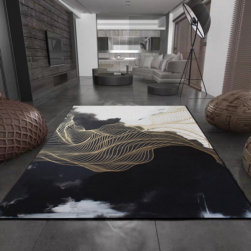 Vivolux | Traditioneel Swirl Stripe Patroon Vloerkleed Zwart en Wit Oosters Vloerkleed Polyester Wasbaar Antislip Achterkant Area Vloerkleed voor Woonkamer