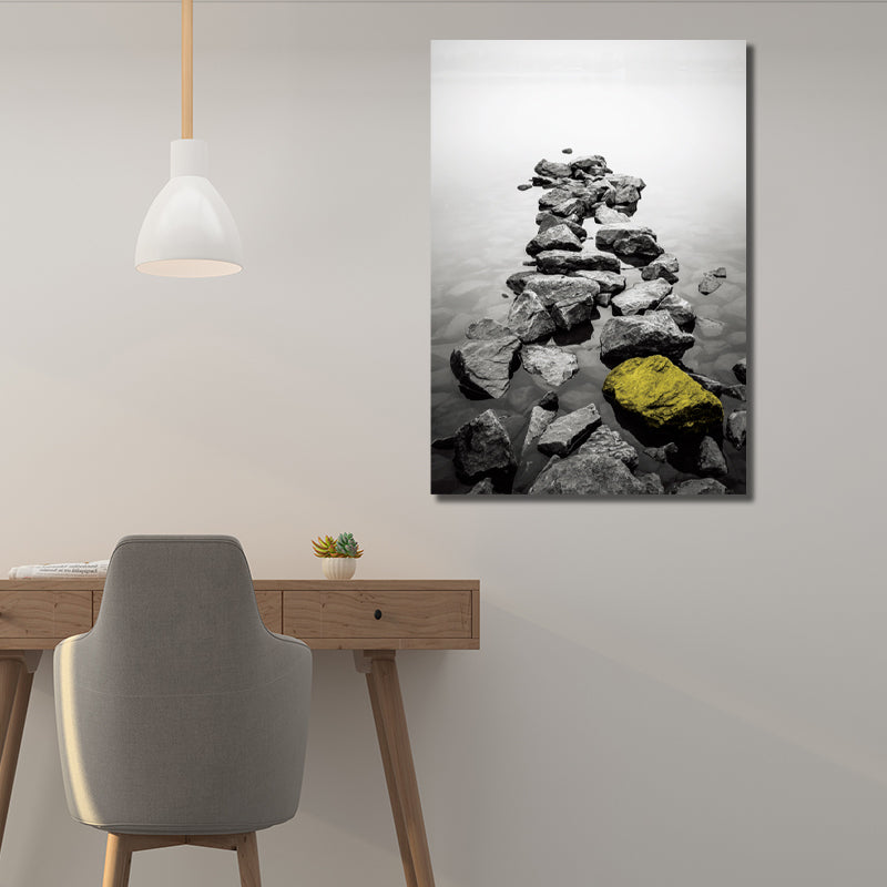 Vivolux | Retro River Rock Shore Canvas Wandkunst Graue Texturierte Oberfläche Wanddeko für Schlafzimmer
