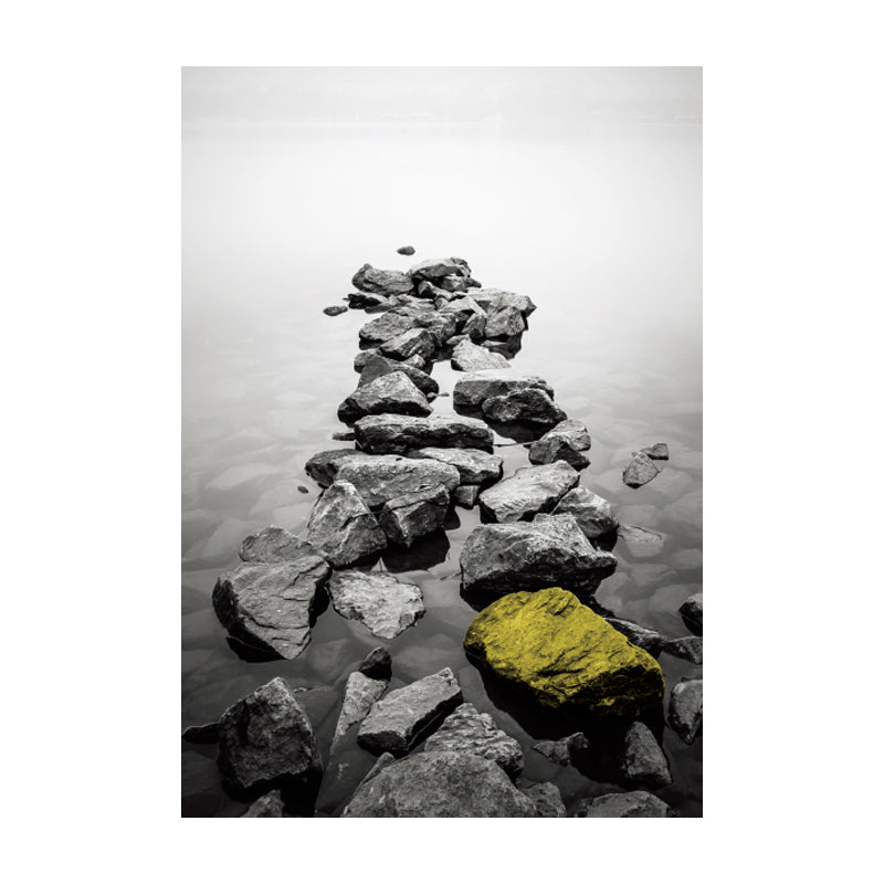 Vivolux | Retro River Rock Shore Canvas Wandkunst Graue Texturierte Oberfläche Wanddeko für Schlafzimmer