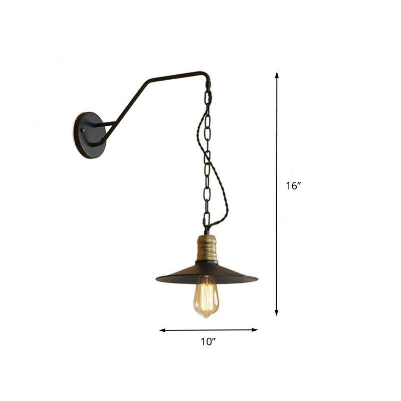Vivolux | 1 Glühbirne Wand hängen Licht mit flachem Schirm und Kette Metall Vintage Stil Wohnzimmer Wandleuchte Beleuchtung in Schwarz, 7"/10" B