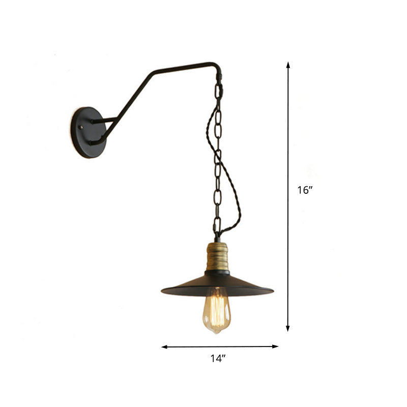Vivolux | 1 Glühbirne Wand hängen Licht mit flachem Schirm und Kette Metall Vintage Stil Wohnzimmer Wandleuchte Beleuchtung in Schwarz, 7"/10" B