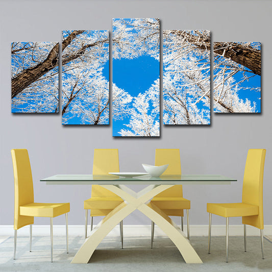 Vivolux | Nordic Winterscape Wandkunst Dekor Blauer Herzförmiger Baumzweig Leinwanddruck für das Schlafzimmer