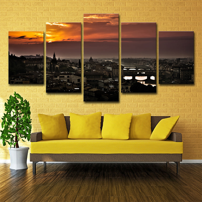Vivolux | Schwarze global inspirierte Wandkunst Dekor Luftaufnahme von Florenz Sonnenuntergang Leinwand für das Wohnzimmer