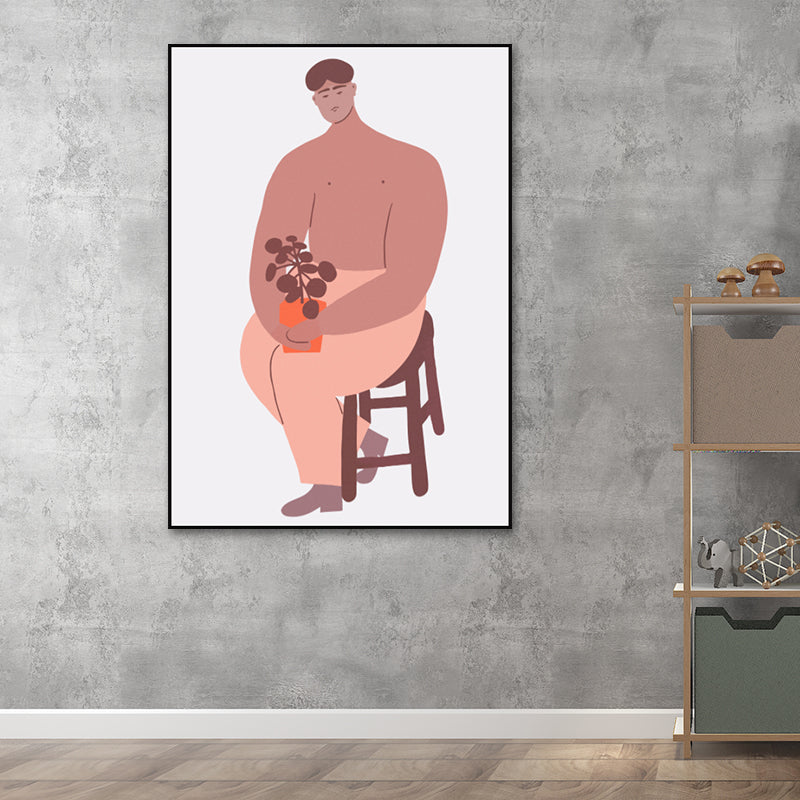 Vivolux | Rosa Jungenmalerei Wandkunstfigur Nordischer Stil Texturierte Oberfläche Leinwanddruck für Zuhause