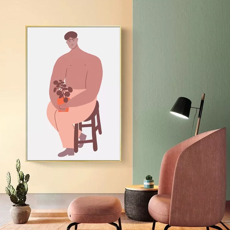 Vivolux | Rosa Jungenmalerei Wandkunstfigur Nordischer Stil Texturierte Oberfläche Leinwanddruck für Zuhause