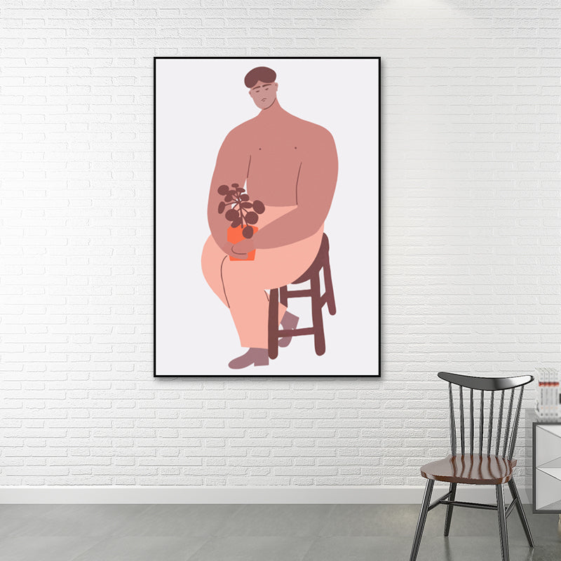 Vivolux | Rosa Jungenmalerei Wandkunstfigur Nordischer Stil Texturierte Oberfläche Leinwanddruck für Zuhause