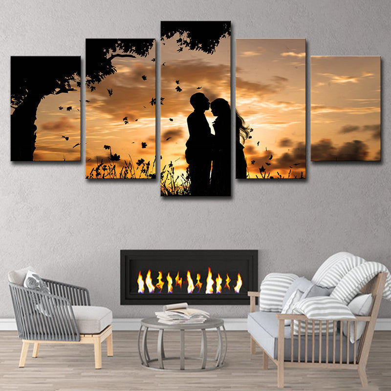 Vivolux | Romantische Sunset Landschaft Leinwand Wandkunst für das Wohnzimmer, Braun-Gelb, Mehrteilig