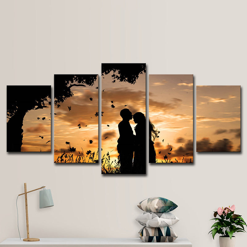 Vivolux | Romantische Sunset Landschaft Leinwand Wandkunst für das Wohnzimmer, Braun-Gelb, Mehrteilig