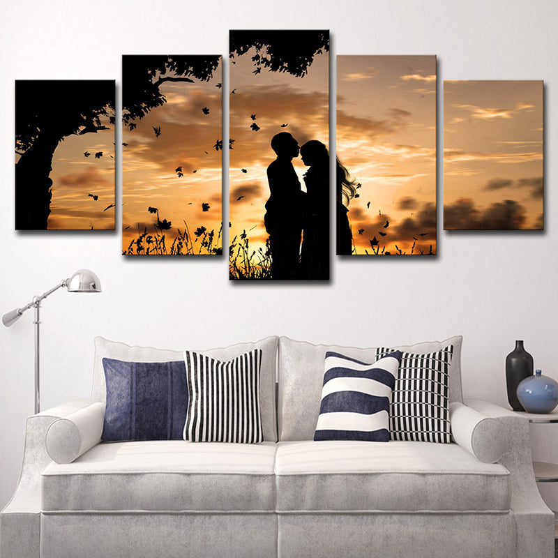 Vivolux | Romantische Sunset Landschaft Leinwand Wandkunst für das Wohnzimmer, Braun-Gelb, Mehrteilig