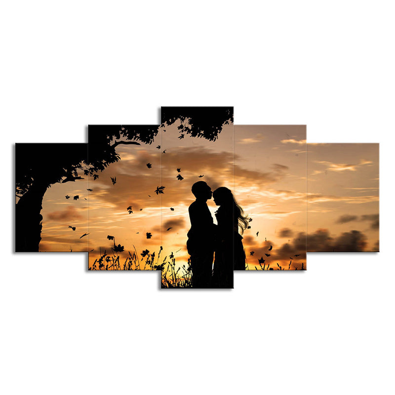 Vivolux | Romantische Sunset Landschaft Leinwand Wandkunst für das Wohnzimmer, Braun-Gelb, Mehrteilig