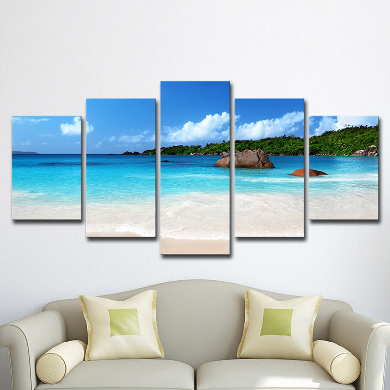 Vivolux | Tropix Strandlandschaft Wandkunst Dekor Himmelblau Mehrteiliges Canvasdruck für Schlafzimmer