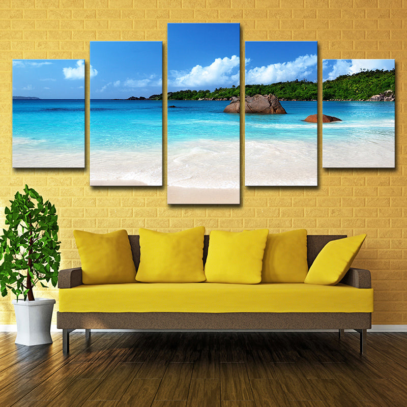 Vivolux | Tropix Strandlandschaft Wandkunst Dekor Himmelblau Mehrteiliges Canvasdruck für Schlafzimmer