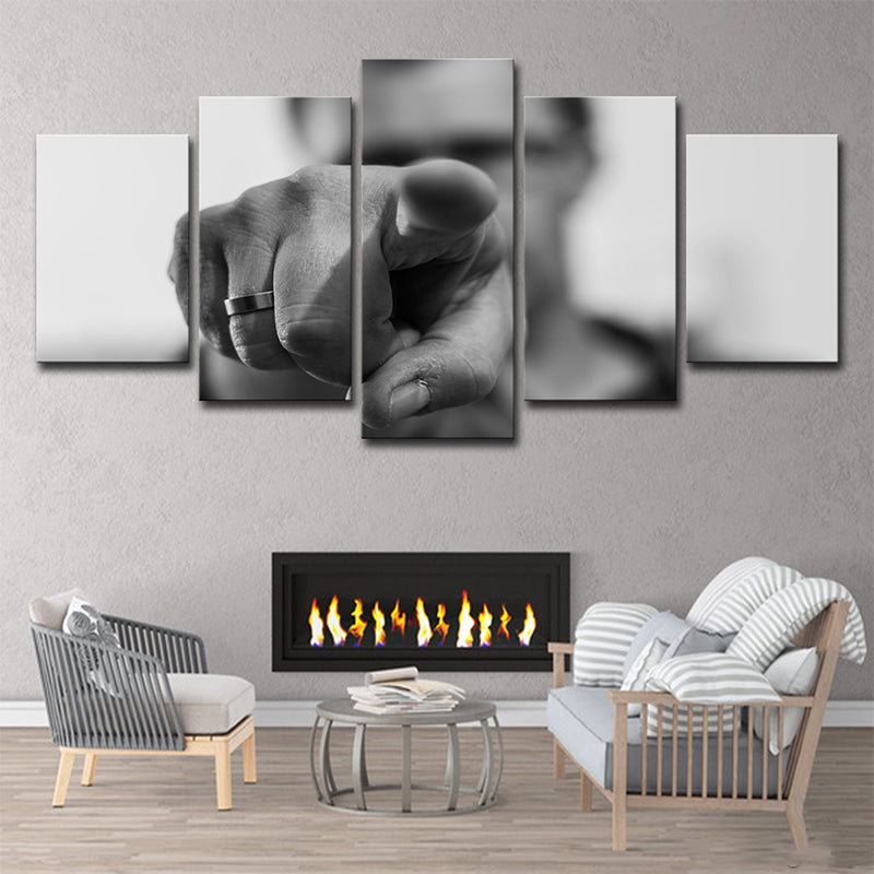 Vivolux | Grijze Hedendaagse Wandkunst Hand Die Wijst Een Figuur Canvasprint voor Woonkamer