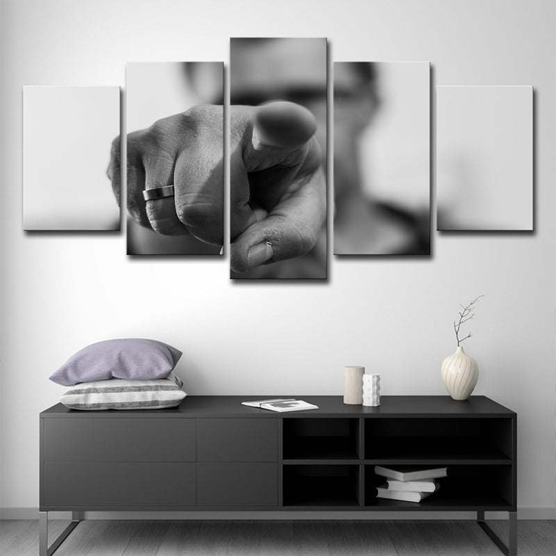 Vivolux | Grijze Hedendaagse Wandkunst Hand Die Wijst Een Figuur Canvasprint voor Woonkamer