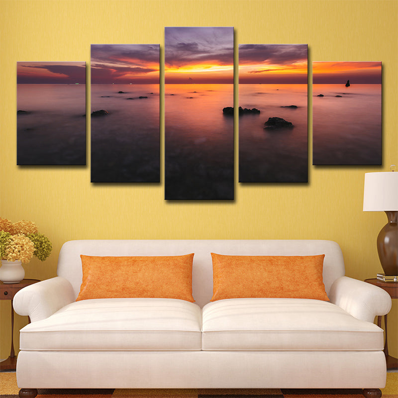 Vivolux | Orange Sunset Glow Wanddeko Mehrteilige Glam House Innenraum Leinwand Wandkunst