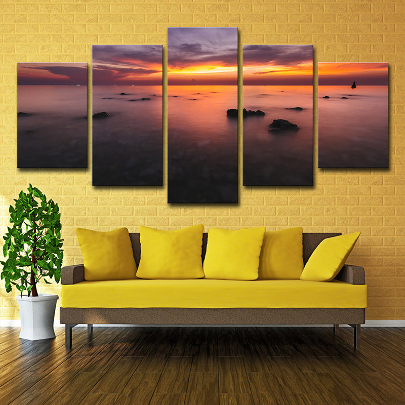 Vivolux | Orange Sunset Glow Wanddeko Mehrteilige Glam House Innenraum Leinwand Wandkunst