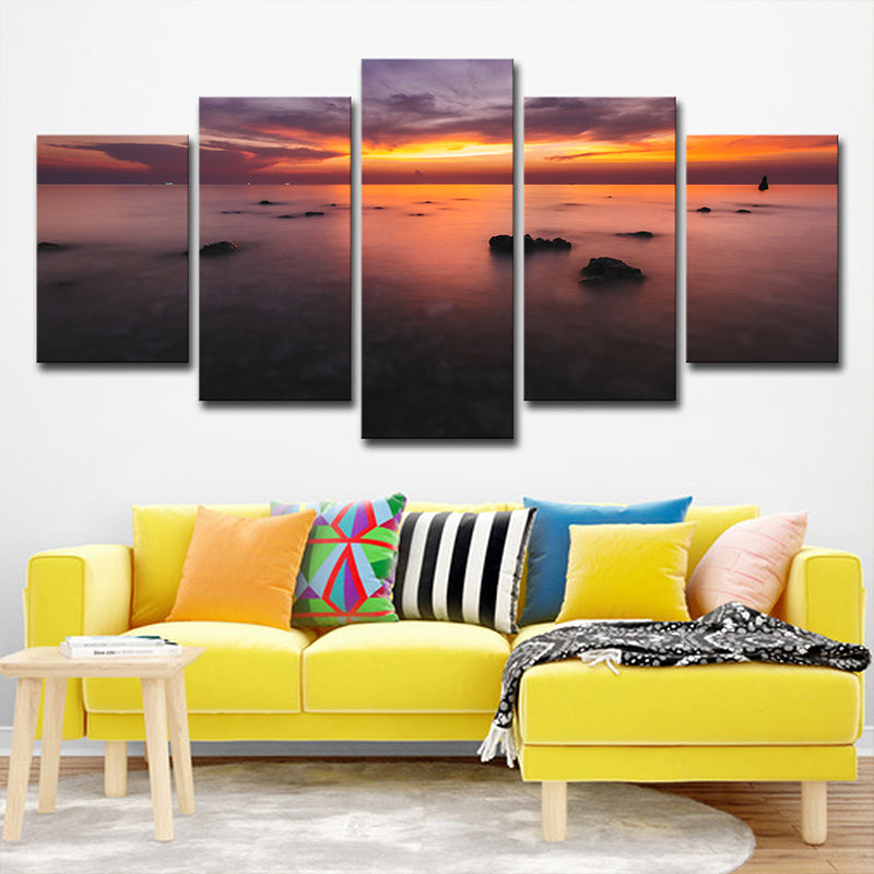 Vivolux | Orange Sunset Glow Wanddeko Mehrteilige Glam House Innenraum Leinwand Wandkunst