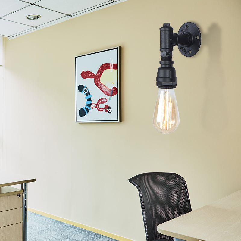 Vivolux | 1 Kopf Wandleuchte Industrielle Freiliegende Glühbirne Metallic Wandmontage Lampe mit Rohr in Schwarz für Flur