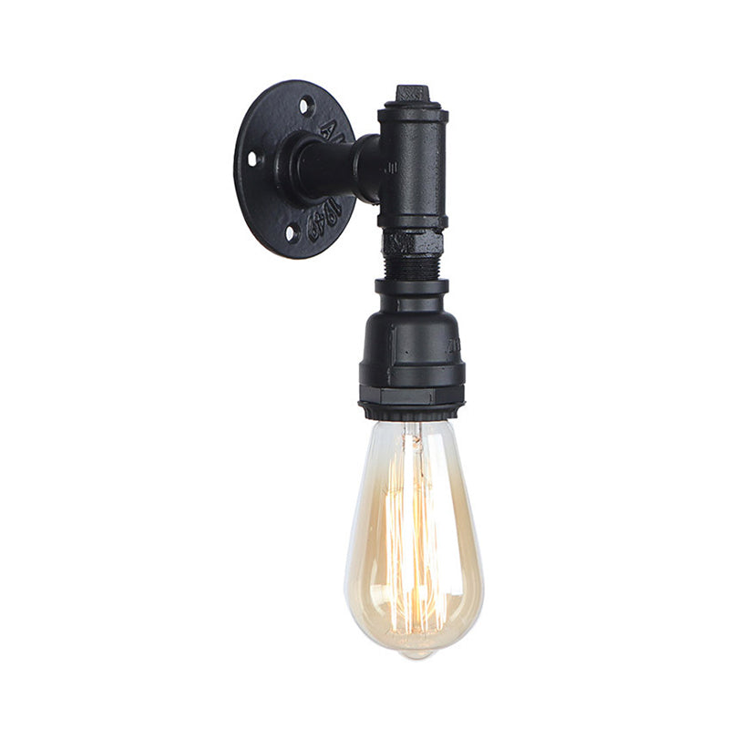 Vivolux | 1 Kopf Wandleuchte Industrielle Freiliegende Glühbirne Metallic Wandmontage Lampe mit Rohr in Schwarz für Flur