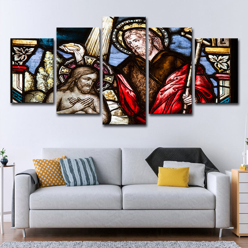 Vivolux | Rote Taufleinwand Kunst Religion Zeitgenössische Mehrteiliges Wanddekoration für Schlafzimmer
