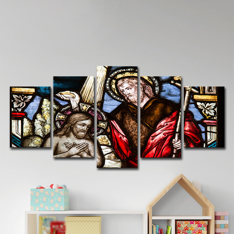 Vivolux | Rote Taufleinwand Kunst Religion Zeitgenössische Mehrteiliges Wanddekoration für Schlafzimmer