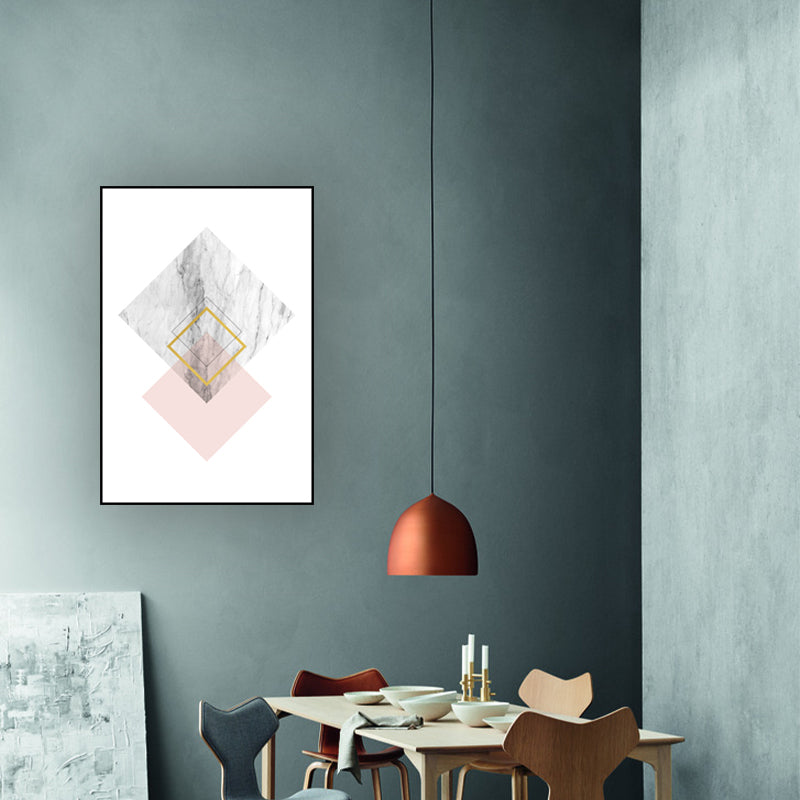 Vivolux | Rosa Rautenmuster Canvas Texturiert Nordisch Mädchen Schlafzimmer Wandkunst Druck auf Weiß