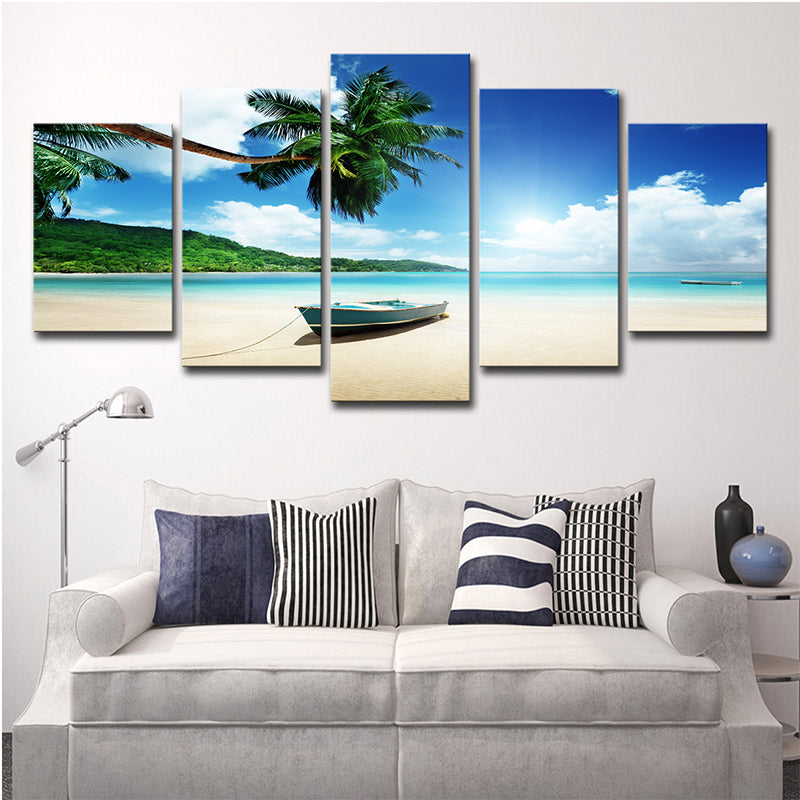 Vivolux | Tropische Strandlandschaft Wandkunst Blau und Grün Mehrteilige Wanddekoration für Zuhause