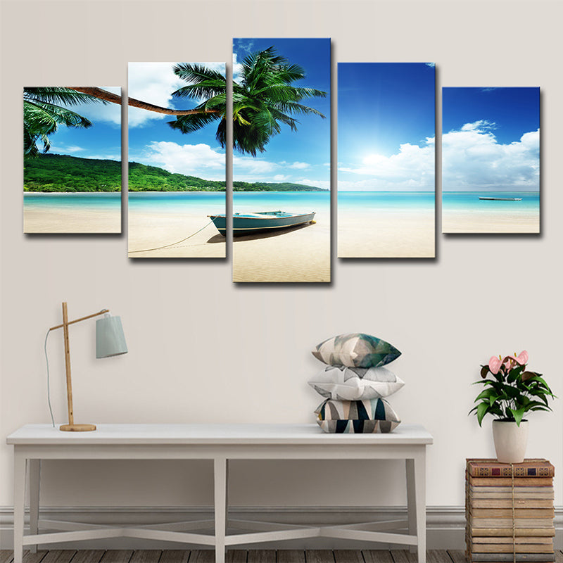 Vivolux | Tropische Strandlandschaft Wandkunst Blau und Grün Mehrteilige Wanddekoration für Zuhause