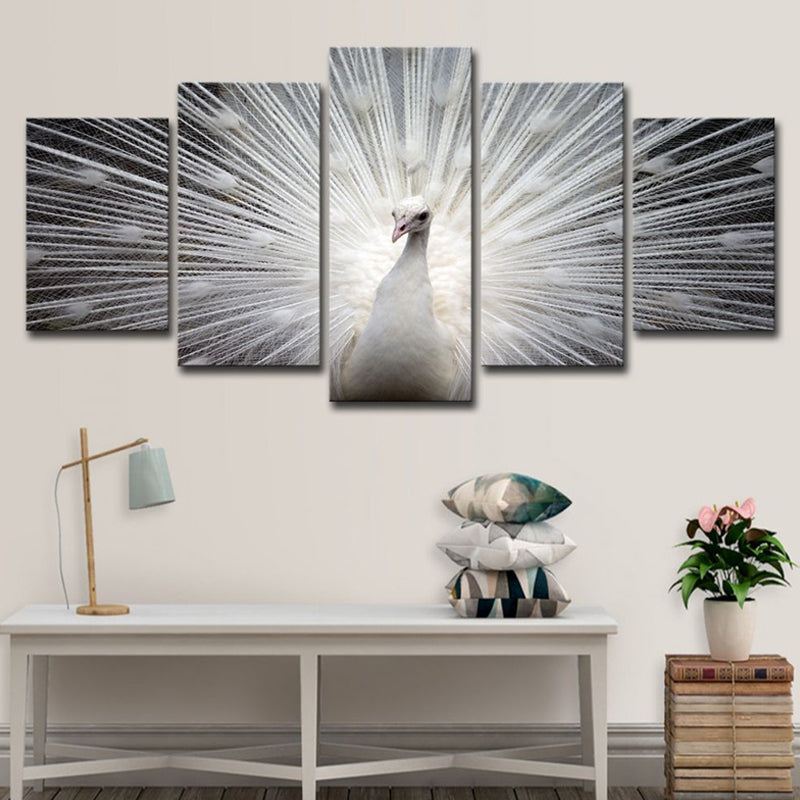 Vivolux | Pfau wandkunst op witte canvasprint voor home decoratie, meerledig