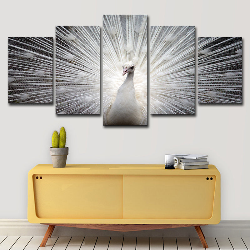 Vivolux | Pfau wandkunst op witte canvasprint voor home decoratie, meerledig