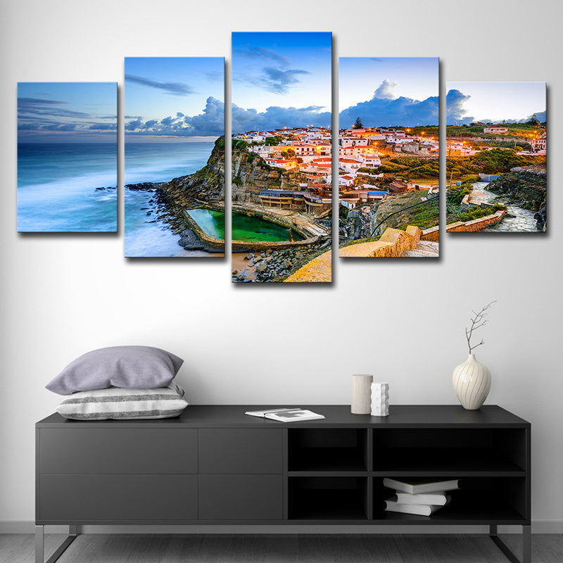Vivolux | Schilderachtige Portugal Canvas Afdruk Thuis Kustplaats Zeelandschap Wanddecoratie in Blauw