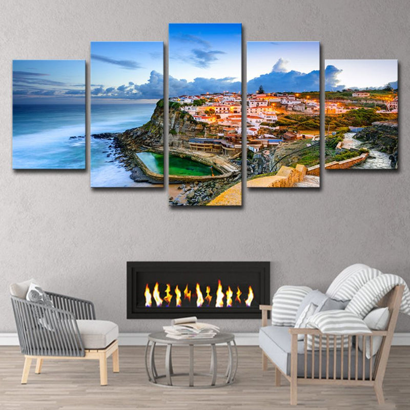 Vivolux | Schilderachtige Portugal Canvas Afdruk Thuis Kustplaats Zeelandschap Wanddecoratie in Blauw