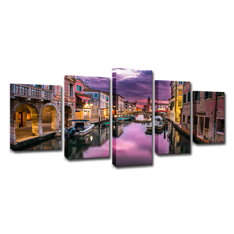Vivolux | Venice Town Canvas Print Globaal Geïnspireerd Adembenemende Avondglans Wandkunst in Paars
