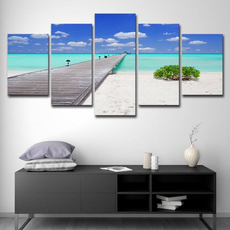 Vivolux | Tropics Seascape Wanddecoratie Blauwe Eindeloze Brug naar de Oceaan Canvas Kunst voor Hotel