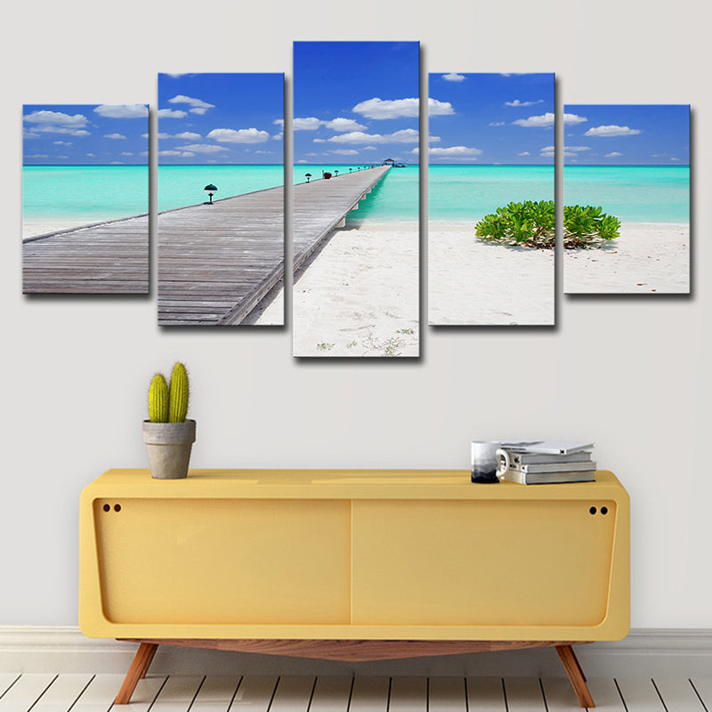 Vivolux | Tropics Seascape Wanddecoratie Blauwe Eindeloze Brug naar de Oceaan Canvas Kunst voor Hotel