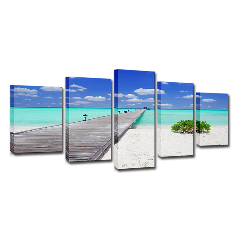 Vivolux | Tropics Seascape Wanddecoratie Blauwe Eindeloze Brug naar de Oceaan Canvas Kunst voor Hotel