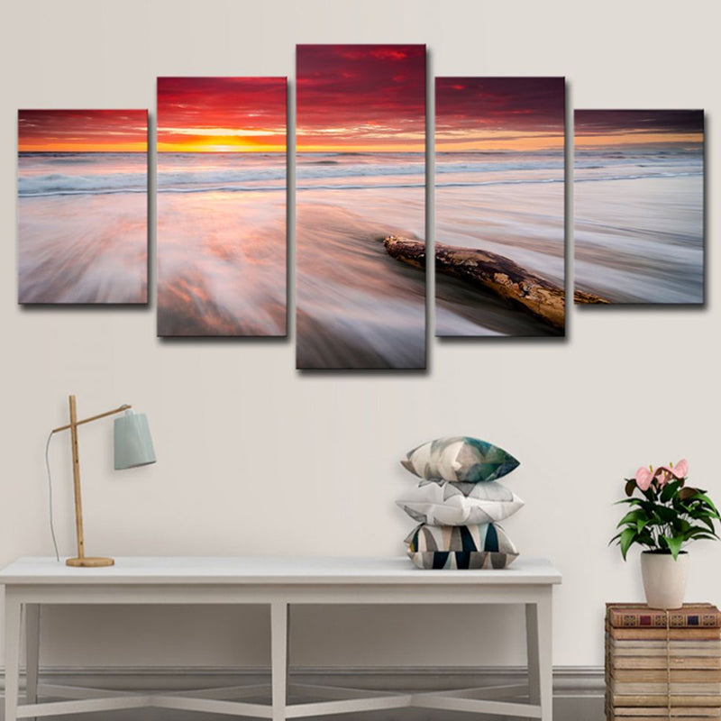 Vivolux | Orange Twilight am Strand Leinwand Seascape Moderne Multi-Teil Wandkunstdruck für Schlafzimmer