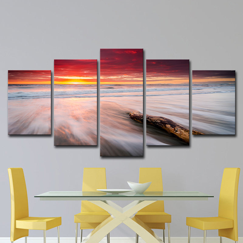 Vivolux | Orange Twilight am Strand Leinwand Seascape Moderne Multi-Teil Wandkunstdruck für Schlafzimmer