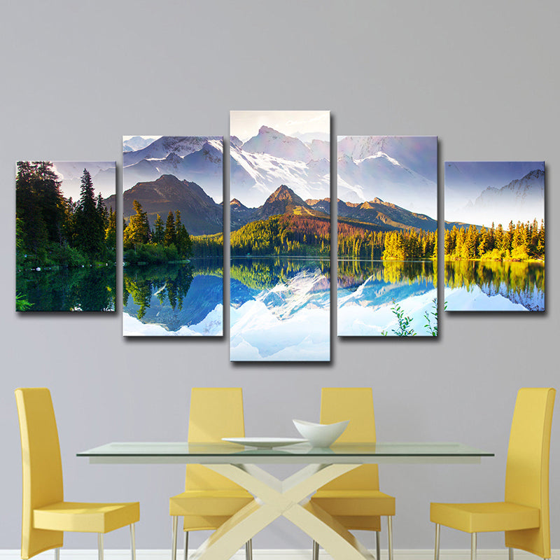 Vivolux | Prachtig Bergmeer Landschap Canvas Muurkunst, Groen en Blauw, Meerdere Stukken