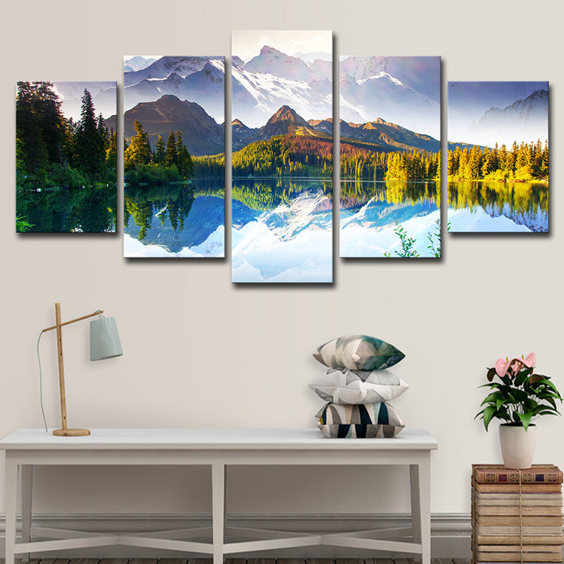 Vivolux | Prachtig Bergmeer Landschap Canvas Muurkunst, Groen en Blauw, Meerdere Stukken